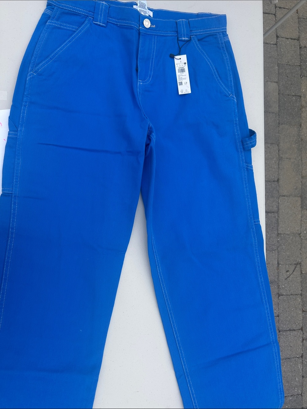 Garage Bright Blue Carpenter Pants with White Stitching